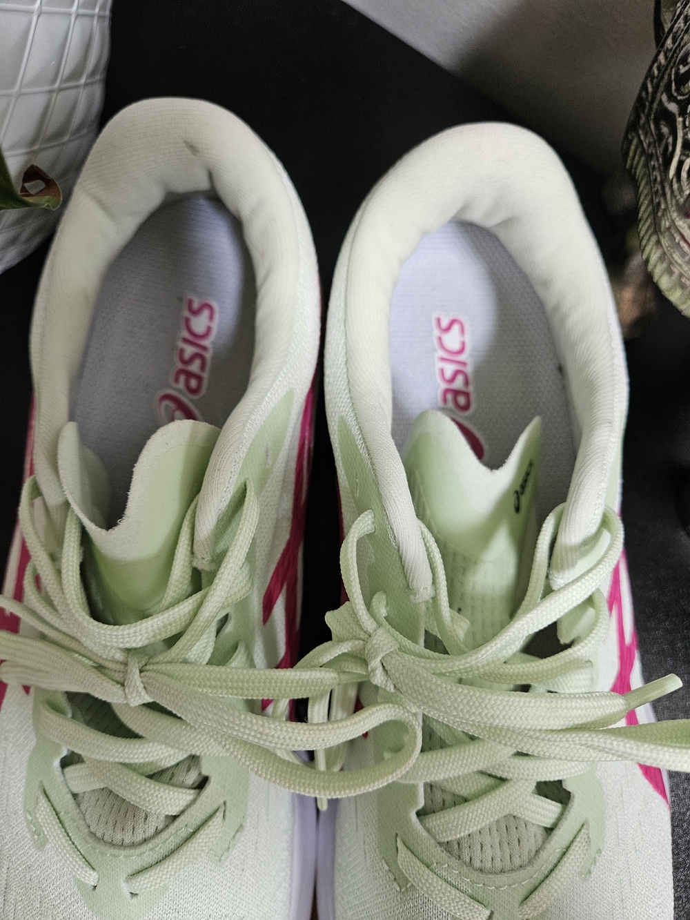 Asics Women's Dynablast Light Green Running Shoes with Pink Accent - Picture 3 of 5
